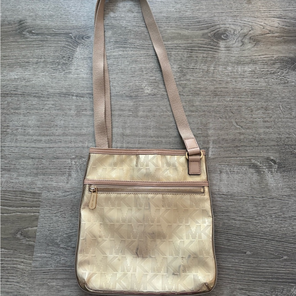 Michael Kors Gold and Tan Crossbody Bag